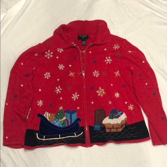 🎄UGLY CHRISTMAS Sweater Zip Up Size Large - Picture 3 of 6